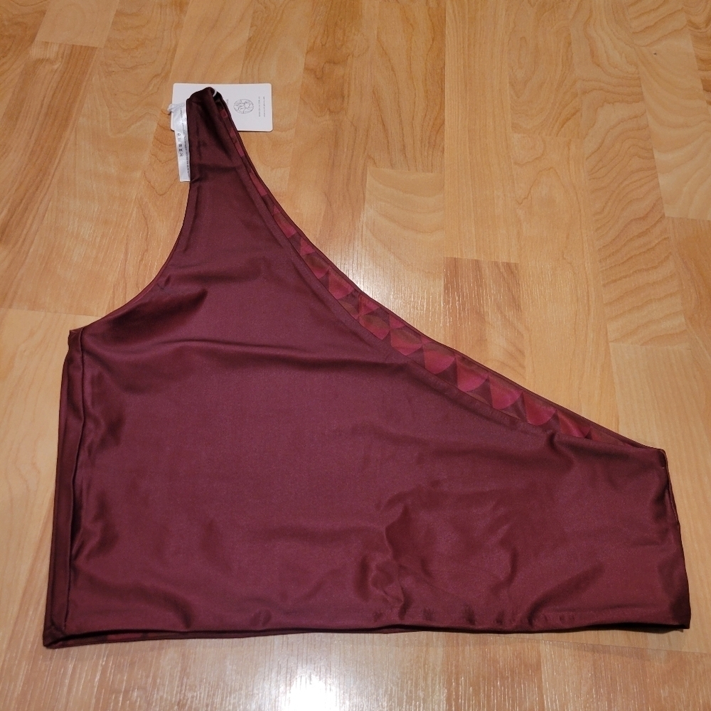 Baiia Monroe Reversible Maroon Geometric One Strap Luxe Swim Top New Size 14 - Picture 3 of 6